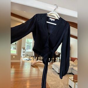 Karina Grimaldi navy silk wrap top
